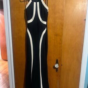 Black and Cream Halter Dress